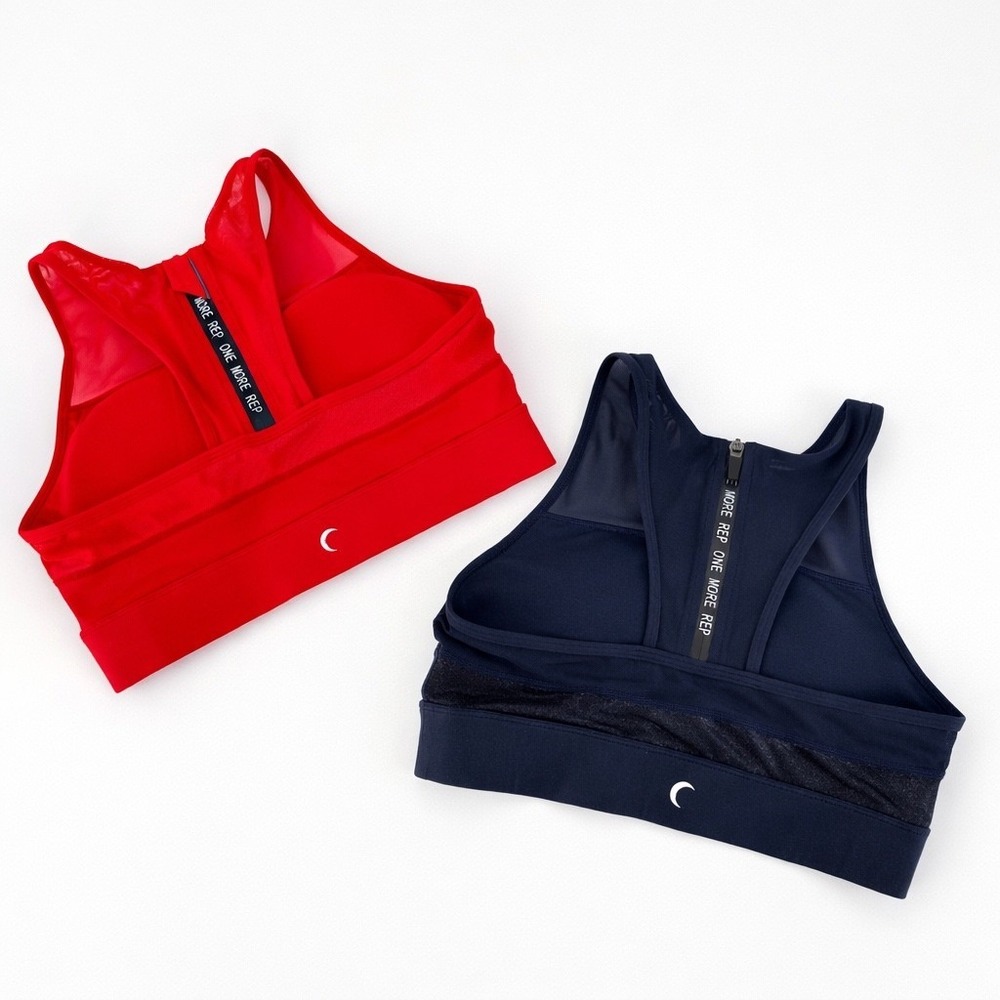 Zyia All Star Sports Bra Size M Red Blue Racerback Zip Mesh Logo Shimmer Pair